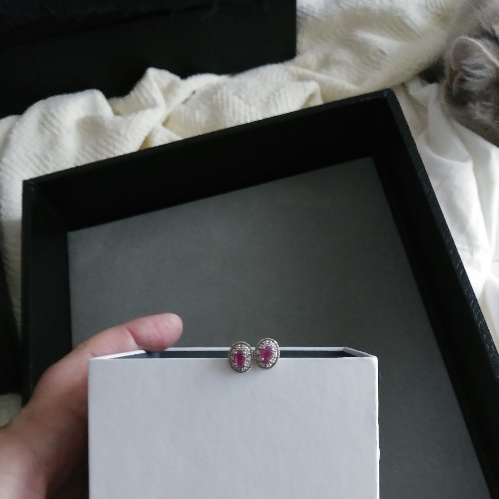 Sterling Silver & Burmese Ruby Studs